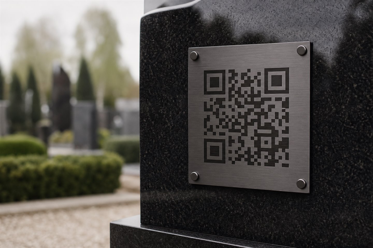 Металева QR-табличка, встановлена на гранітному пам’ятнику